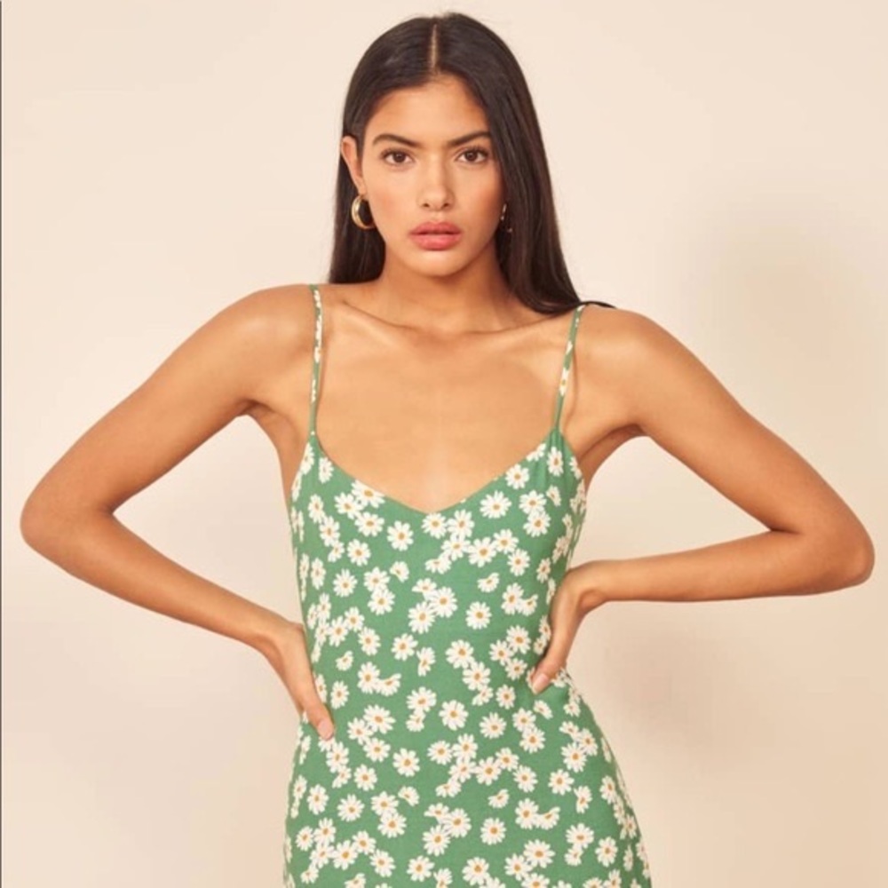 Reformation Green Flower Dress